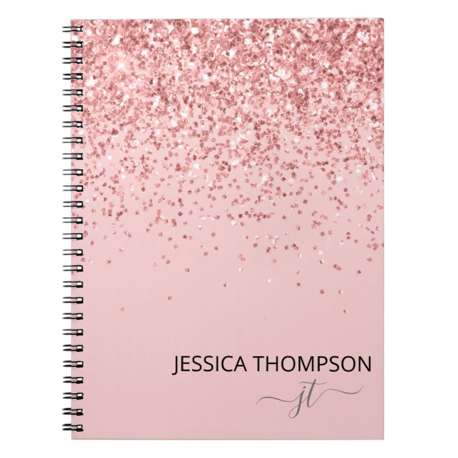 Glitter Blush Pink Simple Girly Monogram Name Notizblock (Vorderseite)