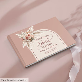 Glitter Boho Dusty Rose Pampas Floral Arch Sixteen Gästebuch