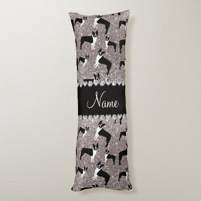 Glitter-Boston-Terrier des individuellen Namens Seitenschläferkissen (Rückseite (Vertikal))