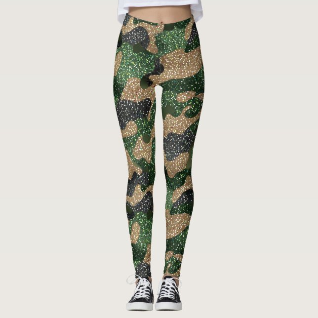 Glitter Camo Pattern – Sparkling Military-Inspired Leggings (Vorderseite)