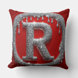 Glitter Chrome Buchstabe R Monogramm Rotes Luxus E Kissen