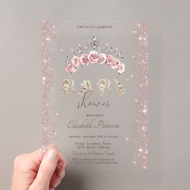 Glitter Confetti Floral Crown Baby Shower Acryleinladungen (Insitu (Handheld))