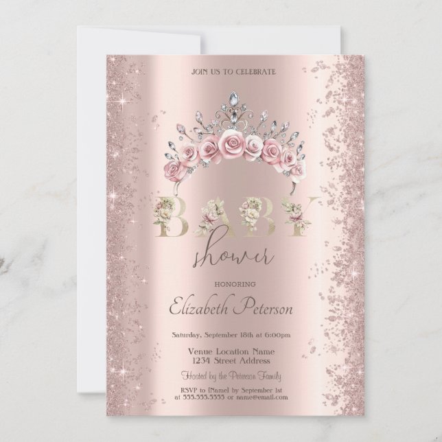 Glitter Confetti Floral Crown Baby Shower Einladung (Vorderseite)