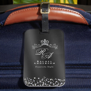 Glitter Crown Monogram Black Gepäckanhänger