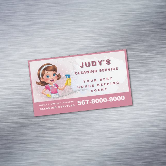 Glitter Cute Cleaning Lady QR code House Keeping Magnetische Visitenkarte (Beispiel)