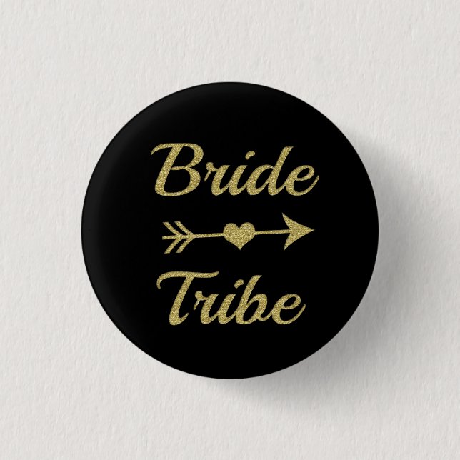Glitter der Braut-Stamm-Brautjungfernfrauen Gold Button (Vorderseite)