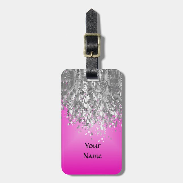Glitter des heißen Rosas und des Imitats Gepäckanhänger (Vorderseite vertikal)