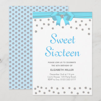 Glitter Diamanten Sweet Sixteen auf Weiß Einladung