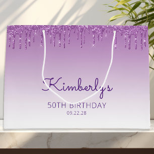 Glitter Drip 50. Geburtstag Lila Große Geschenktüte