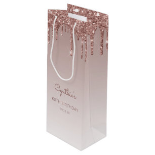 Glitter Drip 60. Geburtstag Rose Gold Geschenktüte Für Weinflaschen