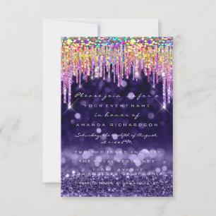 Glitter Drip Hochzeit Geburtstagsfeier Lila Regenb Einladung