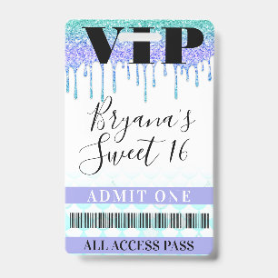 Glitter-Drip-Meerjungfrau-Teal-Lila-Süß-16-VIP-Pas Ausweis