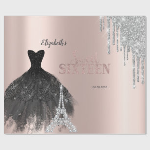 Glitter Drips,Kleid,Eiffelturm Sweet 16 Geschenkpapier