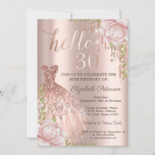 Glitter Drips Kleid Pink Roses Rose Gold 30. Einladung
