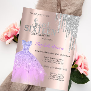 Glitter Drips, Lavander Kleid Rose Gold Sweet 16 Einladung