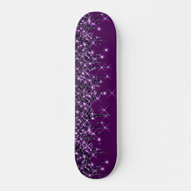 Glitter Drips Purple Girly Skateboard (Vorne)