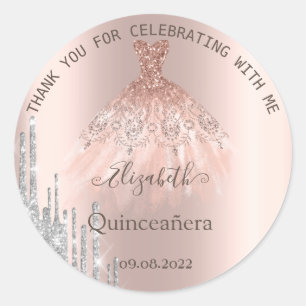 Glitter Drips Rose Gold Kleid Quinceañera Runder Aufkleber