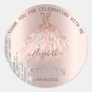 Glitter Drips Rose Gold Kleid Sweet 16 Runder Aufkleber