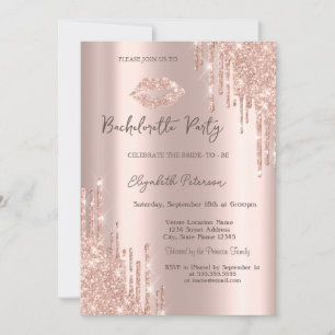 Glitter Drips Rose Gold Lippen Junggesellinnenabsc Einladung