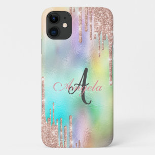Glitter Drips Rose Gold, Monogramm Holografisch Case-Mate iPhone Hülle