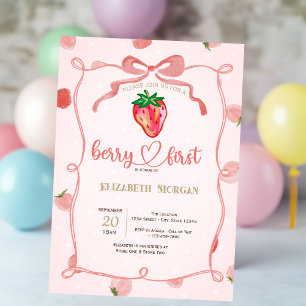 Glitter-Erdbeerrahmen rosa Karo-Baby-Party Einladung