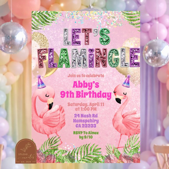 Glitter Flamingle Sequin Girl Birthday  Einladung (Von Creator hochgeladen)