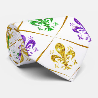 Glitter Fleur de Lis Diamant Mardi Gras Weiß Krawatte