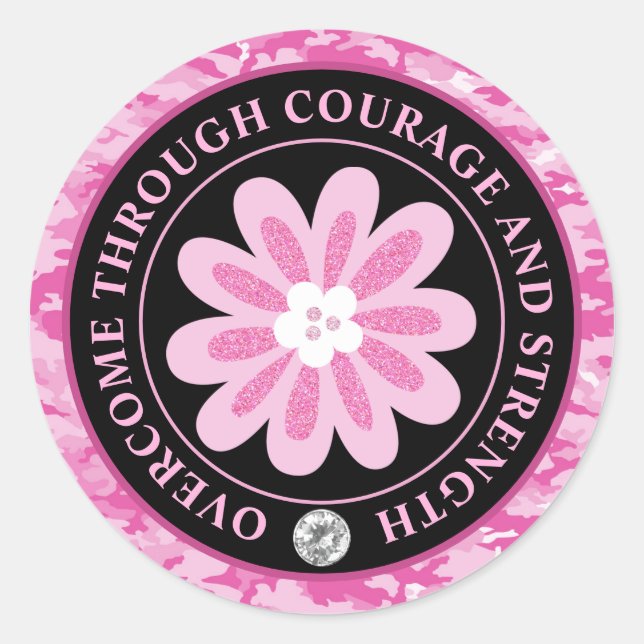 Glitter Flower Camouflage Breast Cancer Awareness Runder Aufkleber (Vorderseite)