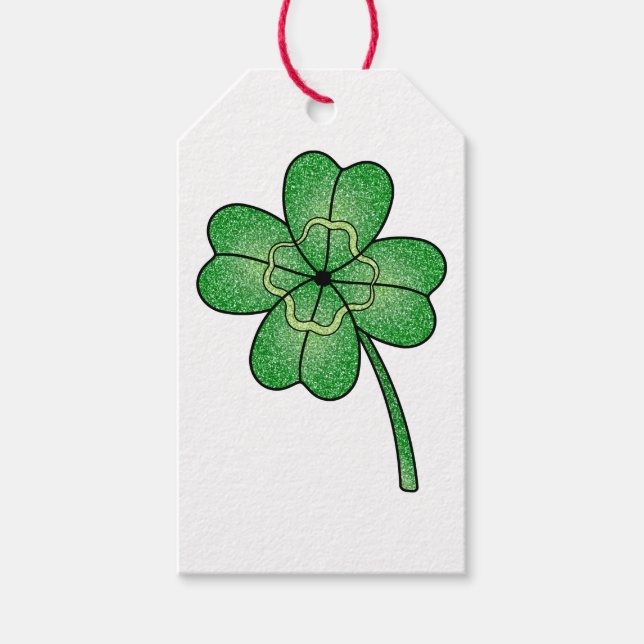 Glitter Four Leaf Clover Geschenkanhänger (Vorderseite)