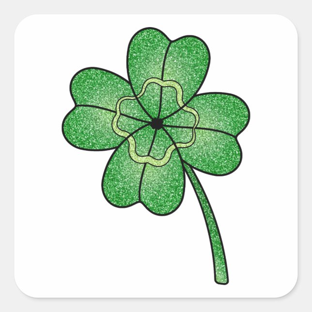 Glitter Four Leaf Clover Quadratischer Aufkleber (Vorderseite)
