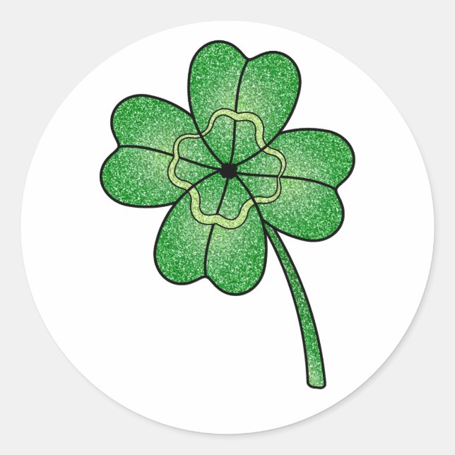 Glitter Four Leaf Clover Runder Aufkleber (Vorderseite)