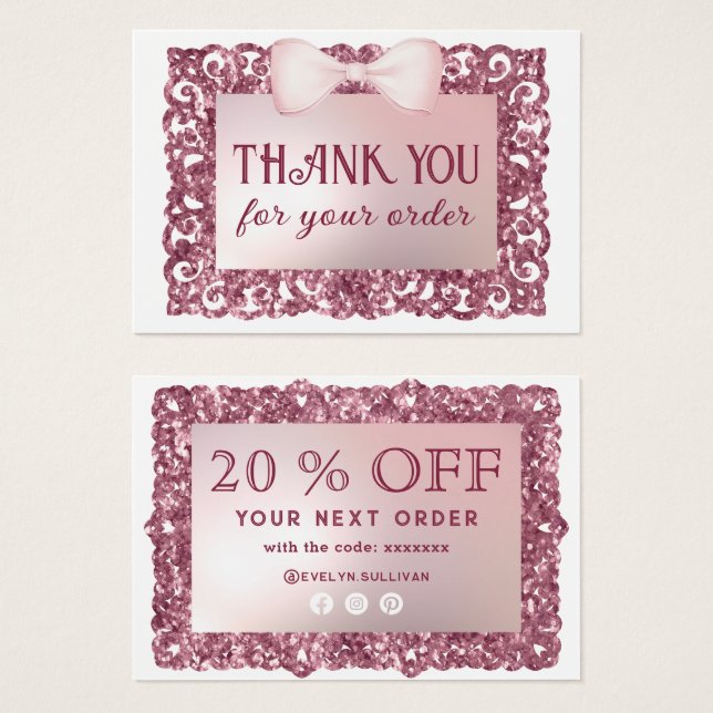Glitter Frame Pink Bow discount card (Devant & derrière)