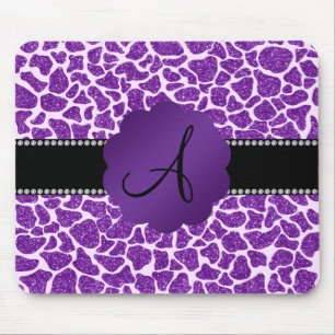 Glitter-Giraffendruck des Monogramms lila Mousepad