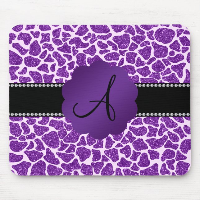 Glitter-Giraffendruck des Monogramms lila Mousepad (Vorne)