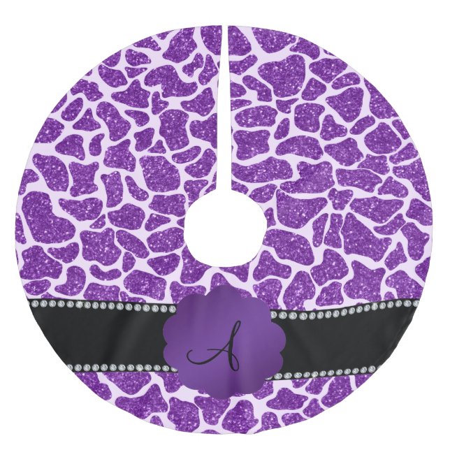 Glitter-Giraffendruck des Monogramms lila Polyester Weihnachtsbaumdecke (Vorderseite)