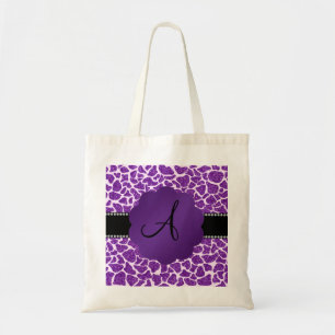 Glitter-Giraffendruck des Monogramms lila Tragetasche