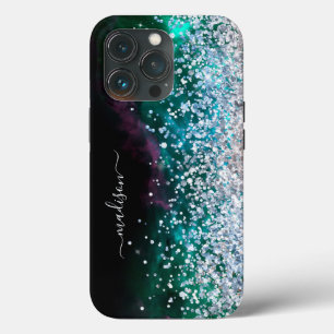 Glitter Girly Moderne Funkeln Süße 16 Schwarz Silb Case-Mate iPhone Hülle