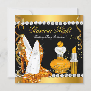 Glitter Glamour Nacht Gelb Gold Schwarz Party Einladung