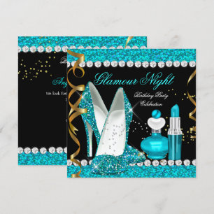 Glitter Glamour Nacht Türkis Blau Gold Schwarz Par Einladung