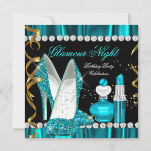 Glitter Glamour Nacht Türkis Blau Gold Schwarz Par Einladung