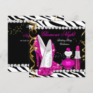 Glitter Glamour Nacht Zebra Tief Rosa Gold Schwarz Einladung