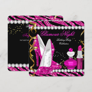 Glitter Glamour Nacht Zebra Tief Rosa Gold Schwarz Einladung