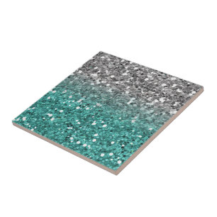 Glitter Glanz Türkis Silber Ombre Pailletten-Look Fliese