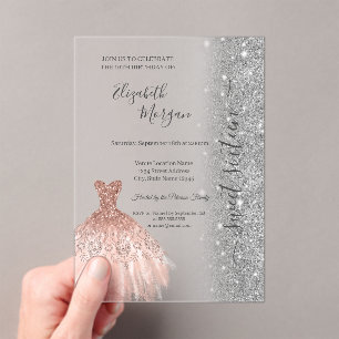 Glitter Glitter Kleid Rose Gold Sweet 16 Acryleinladungen