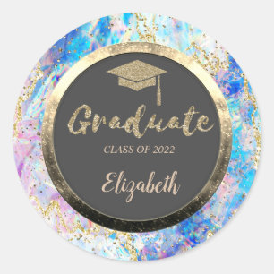Glitter Gold Abschlusskappe, Konfetti, Holografisc Runder Aufkleber