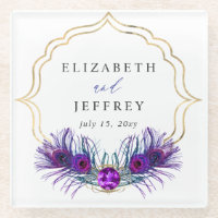 Glitter Gold Blau Lila Pfau Feder Hochzeit