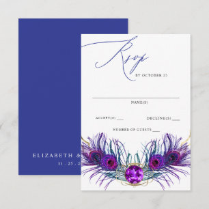 Glitter Gold Blau Lila Pfauenschwanz Hochzeit RSVP Karte