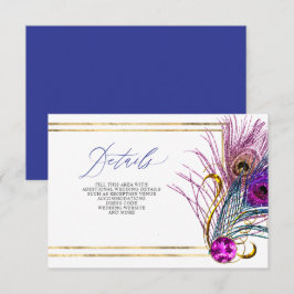 Glitter Gold Blue Purple Peacock Plume Wedding Begleitkarte