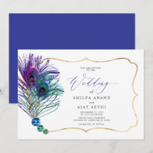 Glitter Gold Blue Purple Peacock Plume Wedding