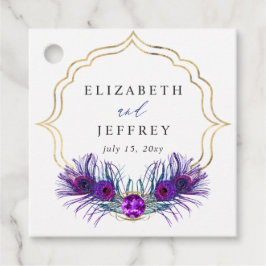 Glitter Gold Blue Purple Peacock Plume Wedding Geschenkanhänger
